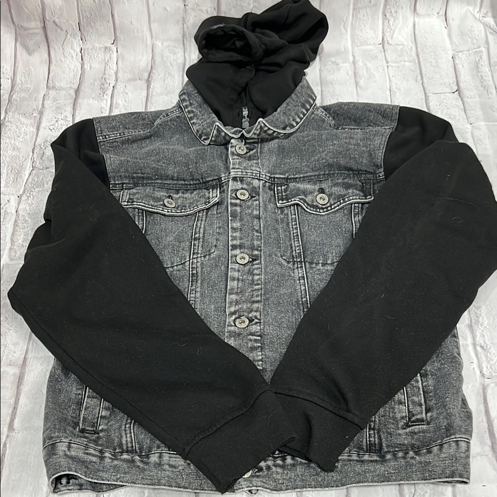 Denim Hooded Jacket - Black and Gray